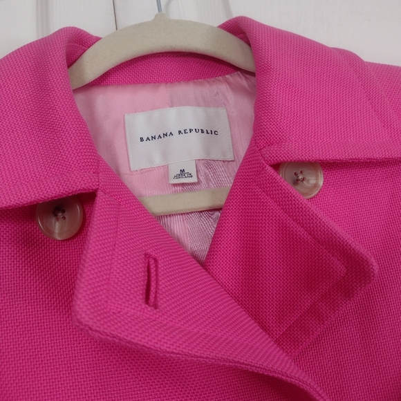 Banana Republic Hot Pink Woven Textured Cotton Double Breasted Pea Coat Medium - Picture 5 of 16